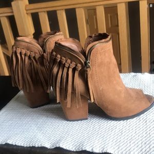 Fringe Peep Toe Booties